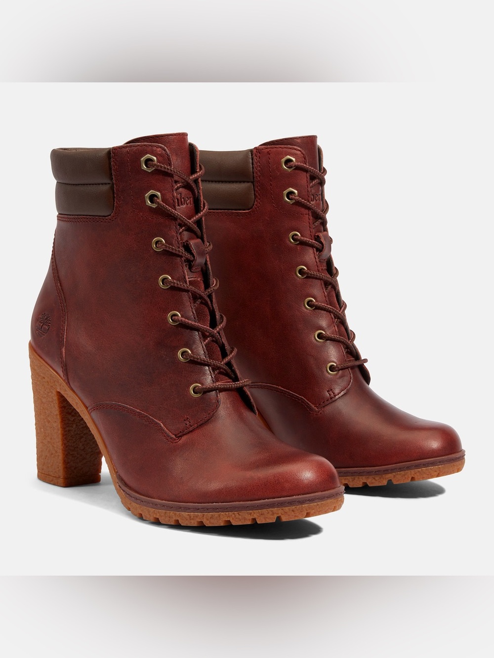 Timberland Tillston Full Grain Burgundy Block Heel Ankle Combat Boots US 6.5